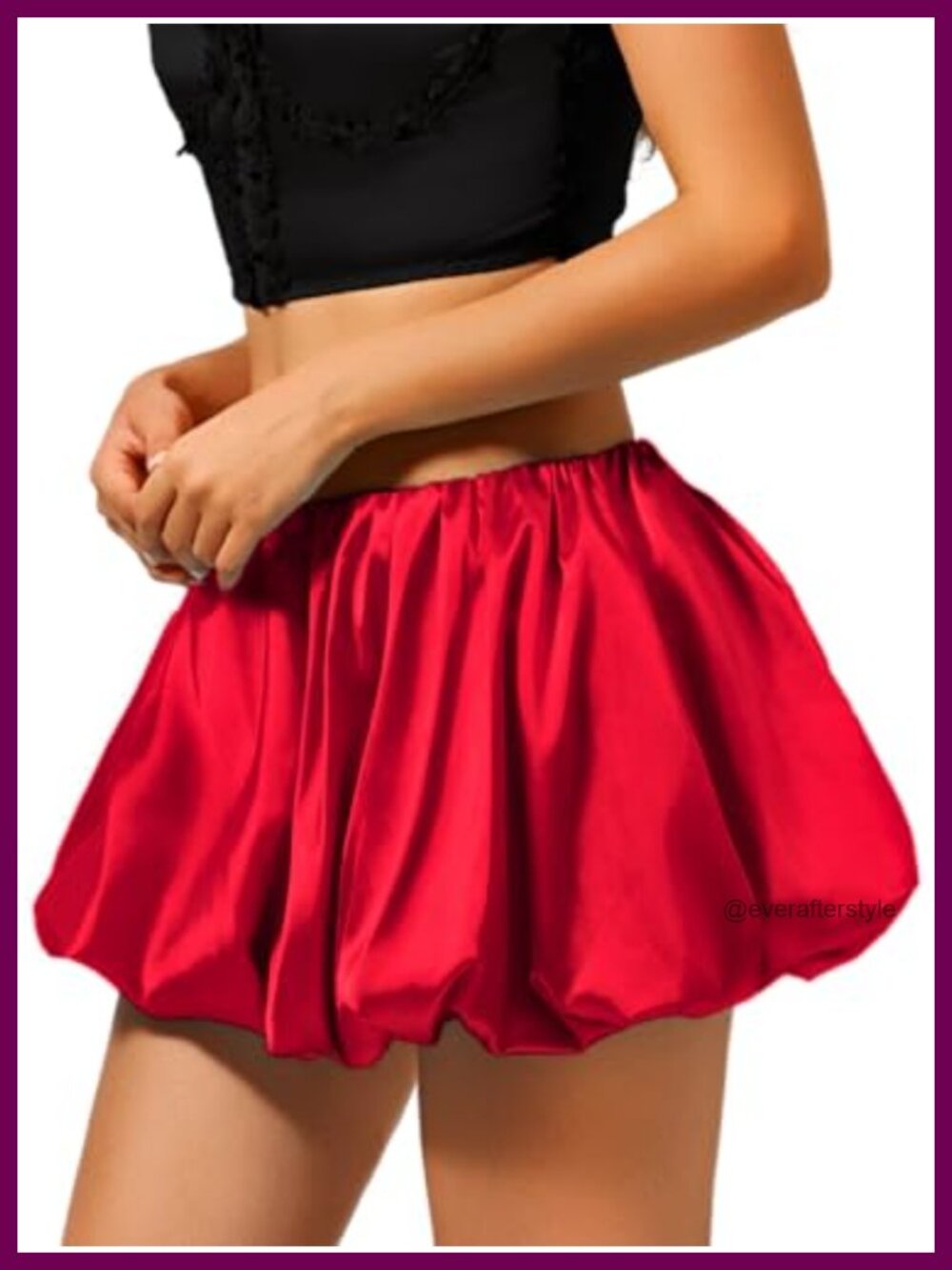 Women's Satin Mini Skirt Bubble Balloon Hem Elastic Waist Party